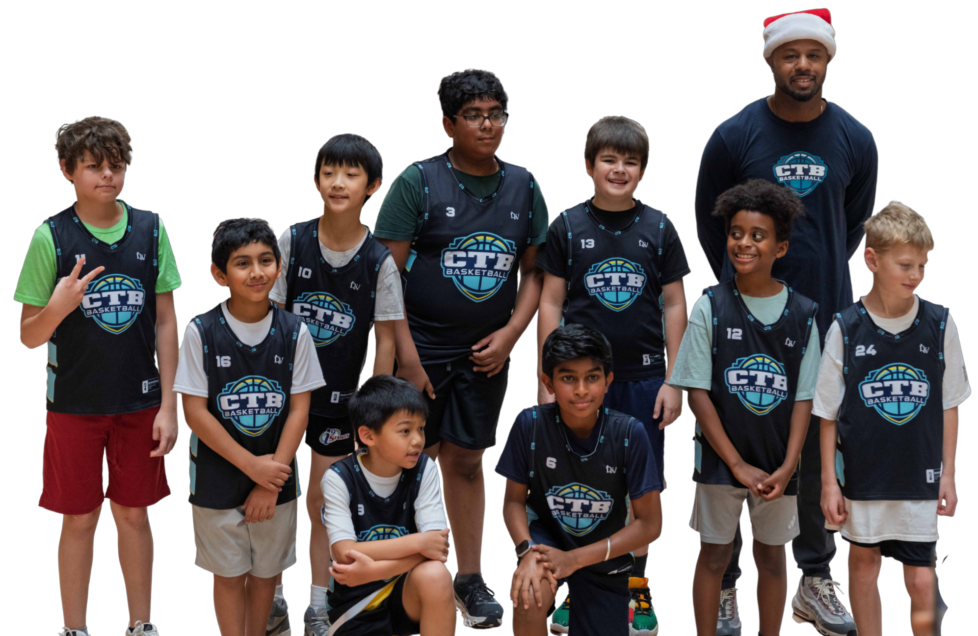 A group of young basketball players and their coach